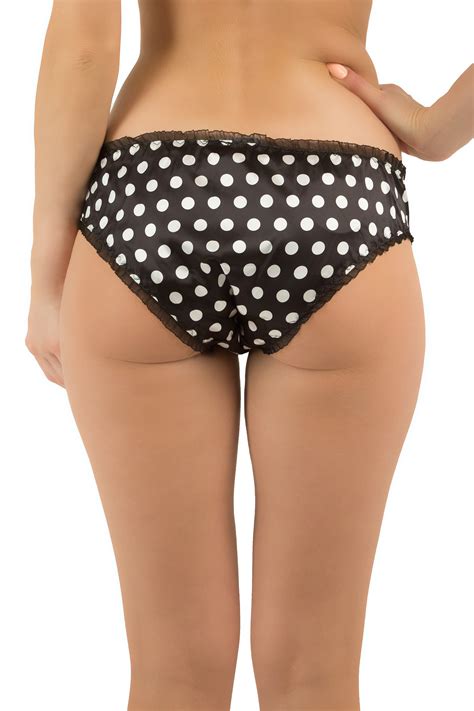 Satini Black Satin Polka Dot Bikini Knicker Underwear Briefs Uk Size