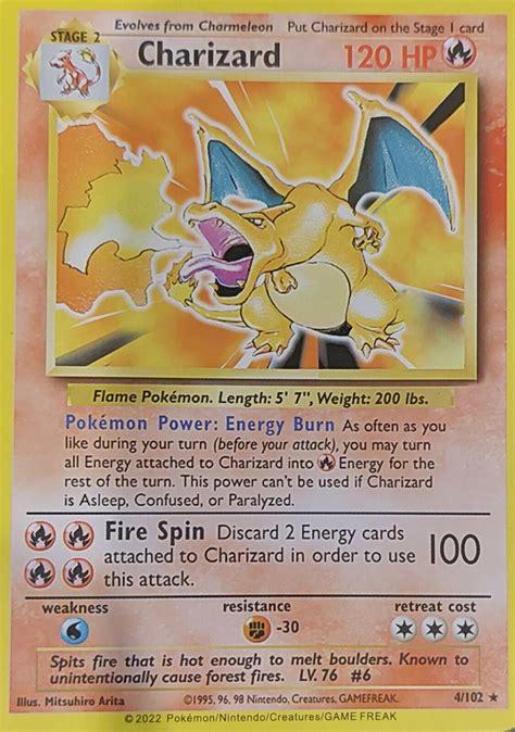 Charizard Pokemon Card 120Hp Fire Spin 100 Rare Card Games Great Card