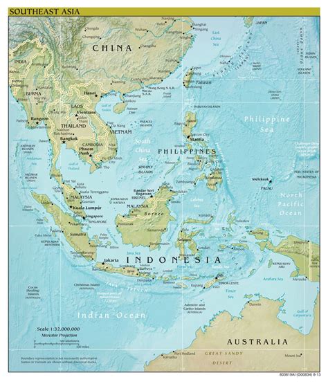 Large Scale Political Map Of Southeast Asia With Relief Capitals And