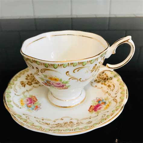 Royal Albert Tea Cup And Saucer England Fine Bone China Boquets With Scrolls Gold Trim Farmhouse