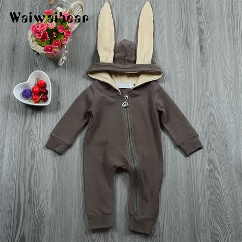 Newborn Baby Rompers Hooded Zipper Jumpsuits Infant Clothes Cute Bunny