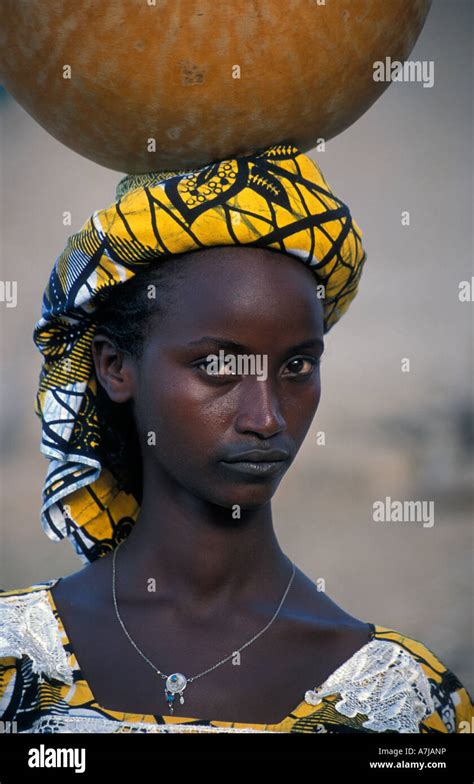 Peul Woman With Characteristic Mouth Tattoo Carrying Water Djenné