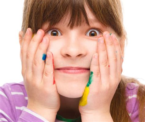 Little Girl Is Holding Her Face In Astonishment Stock Image Image Of