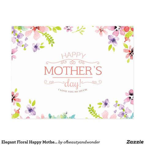 Elegant Floral Happy Mothers Day Postcard In 2021