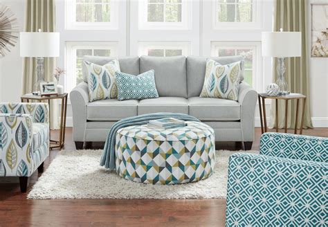 Grey Living Room With Teal Accents
