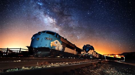 Starry Night Transport Railway Milky Way Starred Sky Vehicle