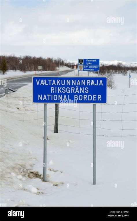 Signs Finnish Norwegian Border In The Finnmark Lapland