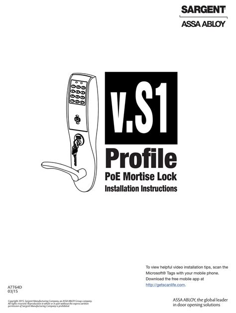 ASSA ABLOY SARGENT PROFILE SERIES INSTALLATION INSTRUCTIONS MANUAL Pdf