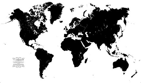 Digital Vintage Drawing Black And White World Map Pri