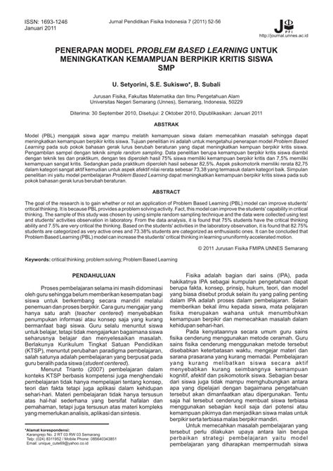 Pdf Penerapan Model Problem Based Learning Untuk Meningkatkan