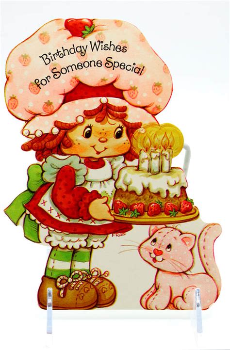 Beautiful Strawberry Shortcake Die Cut Birthday Card Vintage