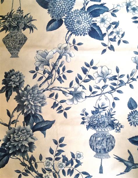 Williamsburg Toile Fabric Blue And White Floral And By Itssovintage