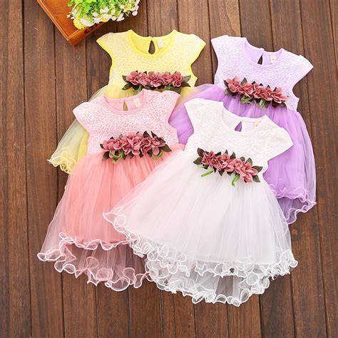 Baby Dress For Girls Lace Cotton Cute Floral Infant Princess Colorful
