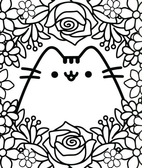 Pusheen With Flower Coloring Page Free Printable Coloring Pages For Kids