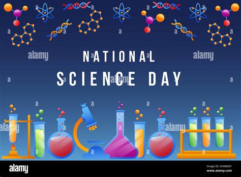Gradient National Science Day Background With Science Element Stock