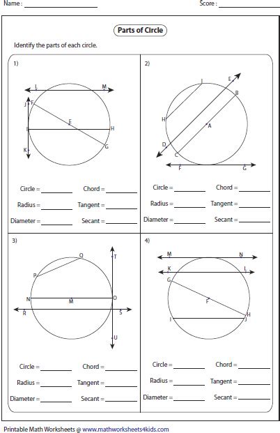 Parts Of Circle Worksheet Grade 4