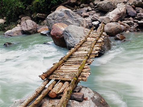 Rivers Bridges Stones Nepal Himalaya Nature Wallpapers Hd