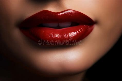 Close Up Of Beautiful Female Lips Glossy Healthy Colored Lips Stock