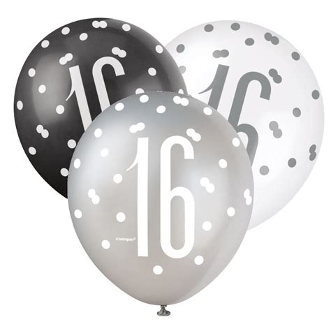 Black And Silver 16th Birthday Balloons Latex Party Save Smile