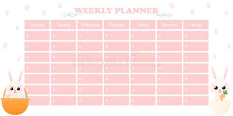 Cute Printable Weekly Planner With Bunny Easter Concept For Timetable