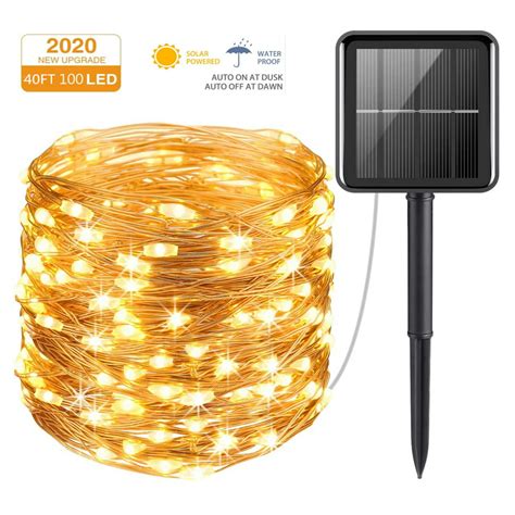 Outdoor Solar String Lights 40ft 100 Led 8 Lighting Modes Copper Wire