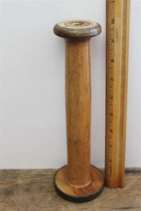 Rustic Primitive Vintage Wood Spindle Large Wooden Spool From Weaving