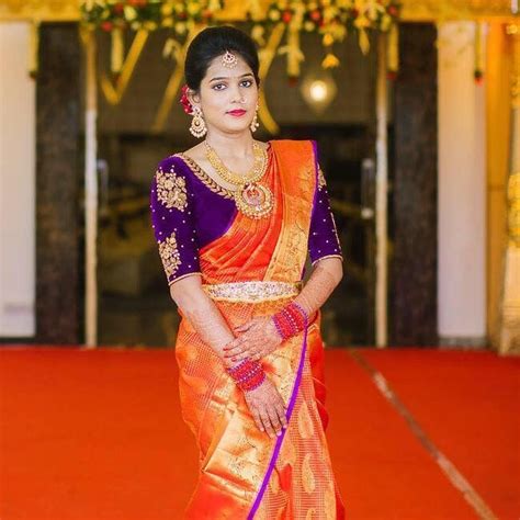 Get inspired by these beautiful pink color schemes and make something cool! 11 Chic Contrast Blouse Ideas For Orange Sarees • Keep Me ...