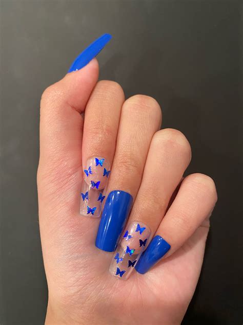 Royal Blue Acrylic Butterfly Nails Blue Royal Blue Matte Blue