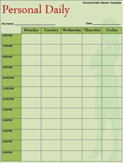 Daily Planner Template Free Words Templates