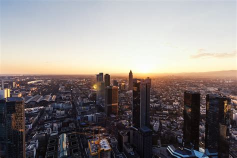 City Buildings During Sunset In Aerial Photography Frankfurt Hd