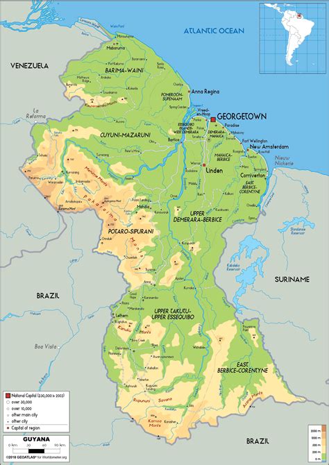 Guyana Map Physical Worldometer