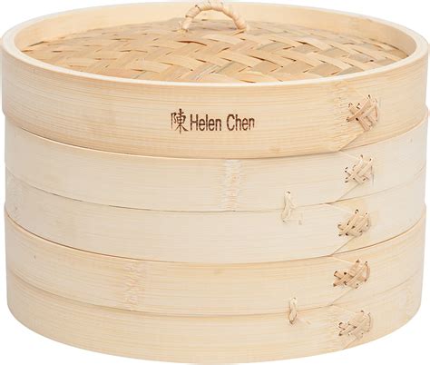 Helens Asian Kitchen Bamboo Food Steamer With Lid 10 Inch Bmboo Steamer Home