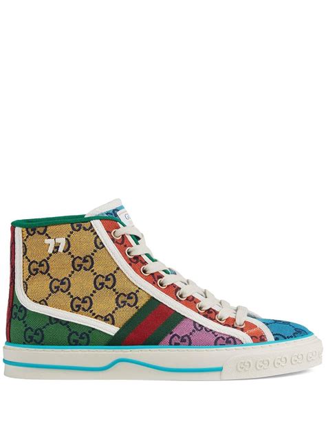 Gucci Tennis 1977 Gg Multicolor High Top Sneakers In Yellow Lyst