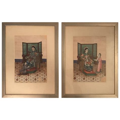 Chinese Watercolor Ancestor Portrait At 1stdibs