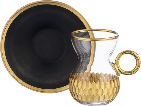 Amazon Com Decostyle Koza Black Gold Hand Decor Cut Turkish Tea Set