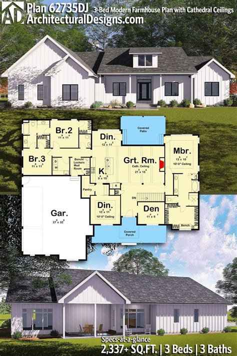 Architectural Designs Modern Farmhouse Plan 62735dj Gives You 3 Beds 3