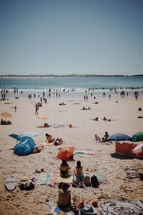 Beach Goers In Summertime In Baleal Stock Image Image Of Distant