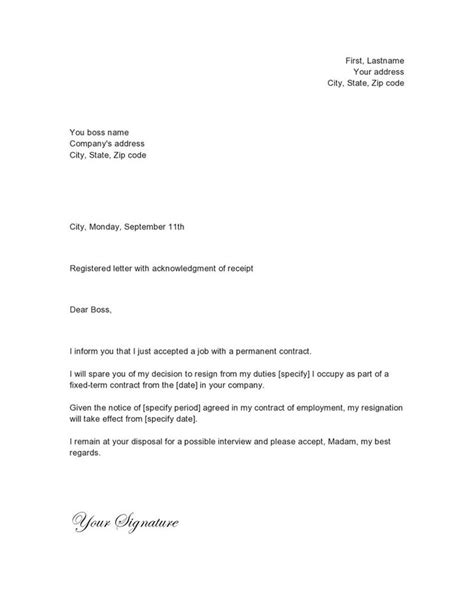 Template Simple Resignation Letter Sample Collection