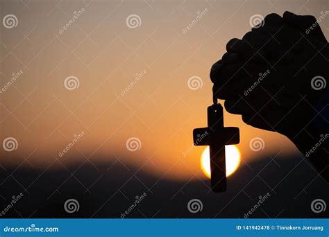Christian Woman Praying On Holy Cross In The Morning Teenager Woman