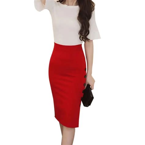 buy new sexy women skirts plain bodycon pencil high waisted ladies stretch