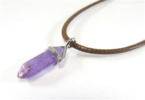 Small Faceted Bullet Cut Amethyst Gemstone Pendant Mens Necklace