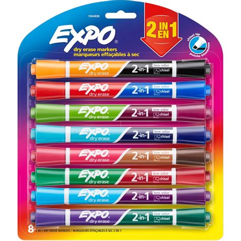 San1944658 Expo 2 In 1 Dry Erase Markers Chisel Marker Point Style Assorted 8 Pack