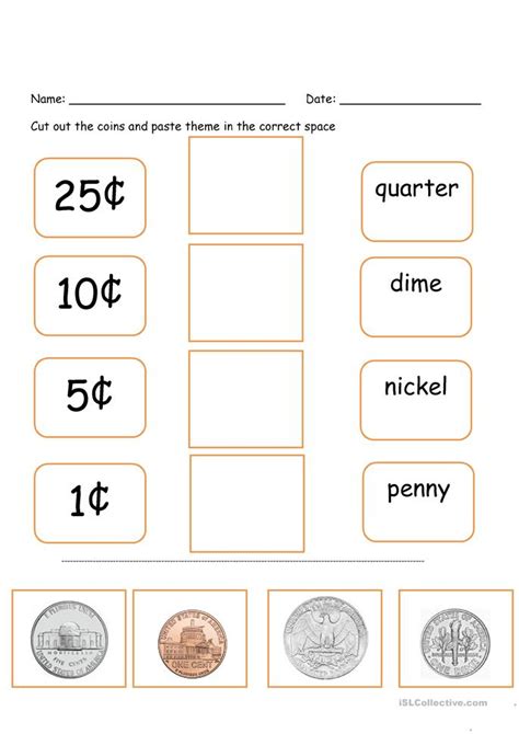 identify money worksheet  esl printable worksheets   teachers