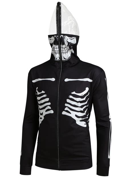 28 Off 2021 Skull Skeleton Print Zip Up Hoodie In Black Dresslily