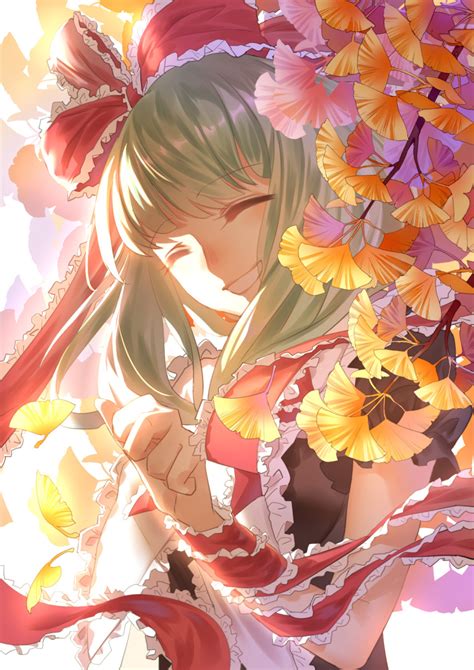 Safebooru 1girl Arm Ribbon Autumn Autumn Leaves Bangs Bow Closed Eyes Eyebrows Eyebrows