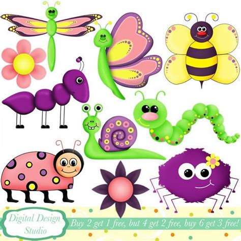 Cute Critter Bugs Clip Art Set 10 Designs Instant