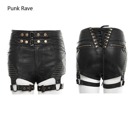 Punk Rave Rock Hot Shorts Heavey Metal Leather Cool Sexy Women Jeans