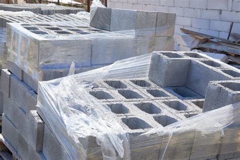 Concrete Block Bricks In Stack For Wall Construction Stock Image