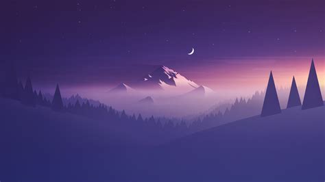 Purple Minimal Winter Night Landscape Wallpaper Backiee