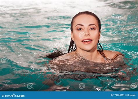Beautiful Young Woman Swimming In The Pool Portrait Stock Image Image Of Hair Lifestyle